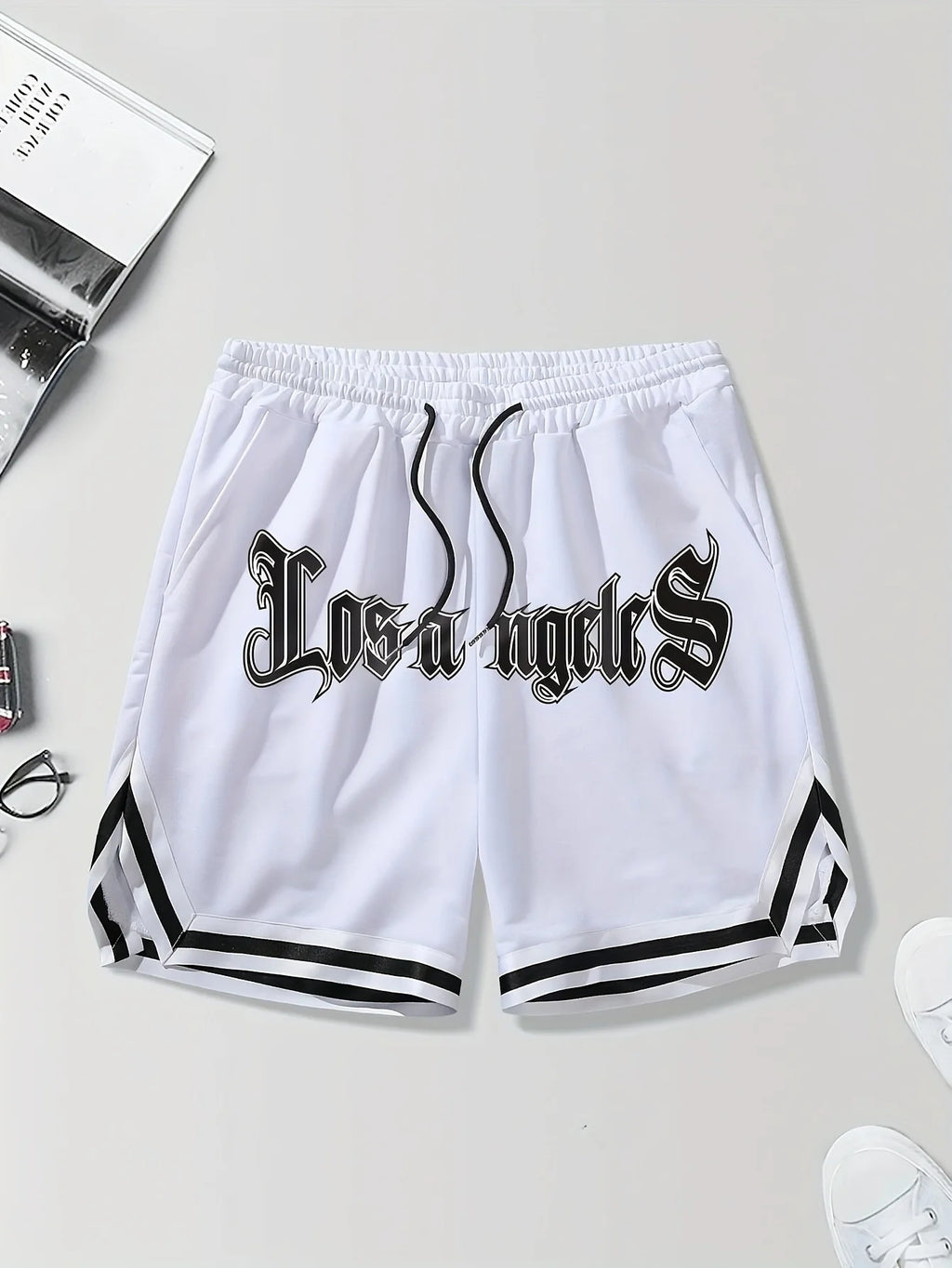 LOS ANGLES Print Men's Loose Large Drawstring summer pants
