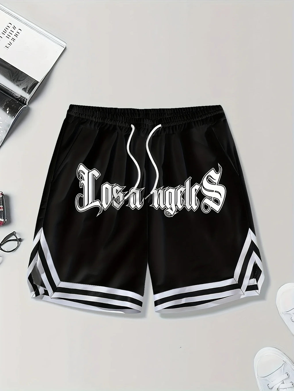 LOS ANGLES Print Men's Loose Large Drawstring summer pants